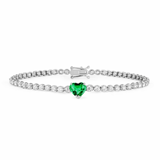 Diamond Goddess Bracelet with Emerald Heart Center 6.5" (Petite) White Gold  by Logan Hollowell Jewelry