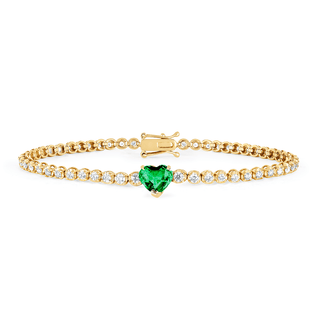 Diamond Goddess Bracelet with Emerald Heart Center 6.5" (Petite) Yellow Gold  by Logan Hollowell Jewelry