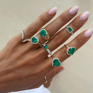French Pavé Queen Cloud Fit Band with Emerald Center    by Logan Hollowell Jewelry