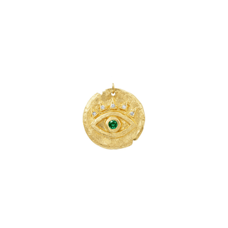 Emerald Baby Eye of Protection Coin Charm Yellow Gold   by Logan Hollowell Jewelry