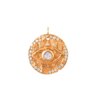 18k Moonstone Eye of Protection Coin Charm Rose Gold   by Logan Hollowell Jewelry