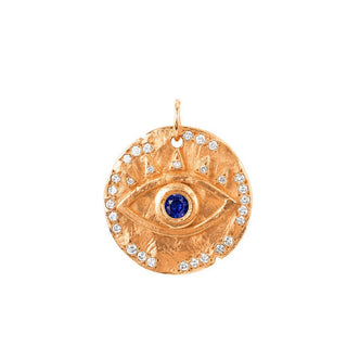 18k Sapphire Eye of Protection Coin Charm Rose Gold   by Logan Hollowell Jewelry
