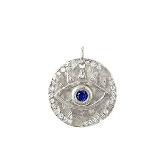 18k Sapphire Eye of Protection Coin Charm White Gold   by Logan Hollowell Jewelry