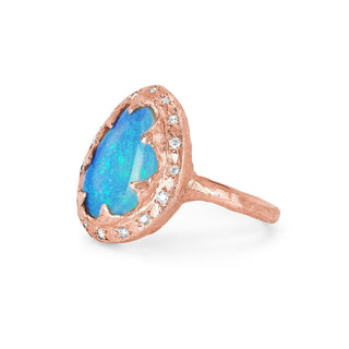 Free Form Blue Opal Queen Ring with Sprinkled Diamonds    by Logan Hollowell Jewelry