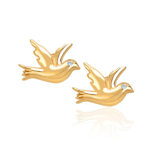 Dove Studs with Diamond Eyes Pair Yellow Gold  by Logan Hollowell Jewelry