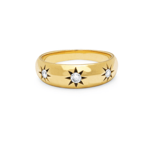 Star Set Rounded Ring Yellow Gold 4  by Logan Hollowell Jewelry