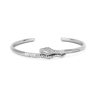 Kundalini Snake Cuff with Baguette Head and Pavé Diamonds White Gold   by Logan Hollowell Jewelry
