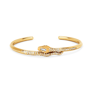 Kundalini Snake Cuff with Baguette Head and Pavé Diamonds Yellow Gold   by Logan Hollowell Jewelry