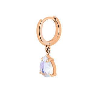 Queen Water Drop Moonstone Hoops Rose Gold Single  by Logan Hollowell Jewelry