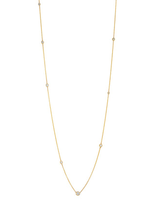 Diamond Orbit Bezel Long Strand Necklace Yellow Gold   by Logan Hollowell Jewelry