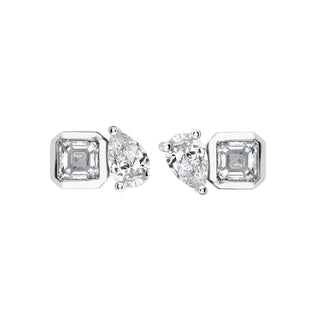 Lovers Duet Diamond Studs White Gold Pair  by Logan Hollowell Jewelry
