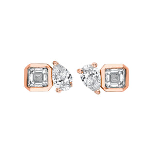 Lovers Duet Diamond Studs Rose Gold Pair  by Logan Hollowell Jewelry