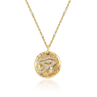 Baby Eye of Horus Coin Necklace 16" Yellow Gold  by Logan Hollowell Jewelry