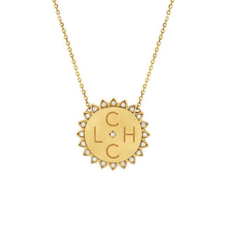 Custom Medium "You Are My Sunshine" Four Initial Necklace with Star Set Diamond Yellow Gold 16"  by Logan Hollowell Jewelry