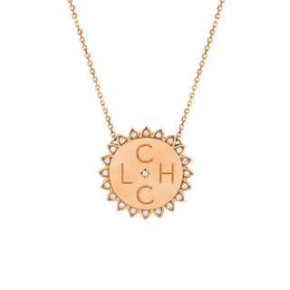 Custom Medium "You Are My Sunshine" Four Initial Necklace with Star Set Diamond Rose Gold 16"  by Logan Hollowell Jewelry