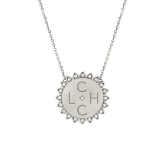 Custom Medium "You Are My Sunshine" Four Initial Necklace with Star Set Diamond White Gold 16"  by Logan Hollowell Jewelry