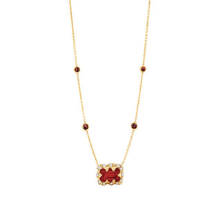 Micro Queen 5 Enhanced Ruby Orbit Choker with Emerald Cut Ruby Center 14"-15" Yellow Gold  by Logan Hollowell Jewelry