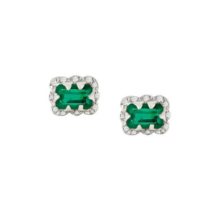 Micro Queen Emerald Cut Emerald Earrings with Sprinkled Diamonds White Gold Pair  by Logan Hollowell Jewelry