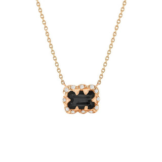 Micro Queen Emerald Cut Onyx Necklace with Sprinkled Diamonds Rose Gold   by Logan Hollowell Jewelry