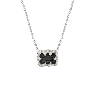 Micro Queen Emerald Cut Onyx Necklace with Sprinkled Diamonds White Gold   by Logan Hollowell Jewelry