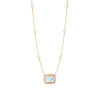Micro Queen 5 Moonstone Orbit Choker with Emerald Cut Moonstone Center 14"-15" Rose Gold  by Logan Hollowell Jewelry
