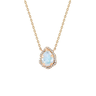 Micro Queen Water Drop Moonstone Necklace with Pavé Diamond Halo Rose Gold 16"  by Logan Hollowell Jewelry