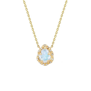 Micro Queen Water Drop Moonstone Necklace with Sprinkled Diamonds Yellow Gold 16"  by Logan Hollowell Jewelry