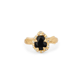Micro Queen Water Drop Onyx Rose Thorn Ring with Sprinkled Diamonds 4 Yellow Gold  by Logan Hollowell Jewelry