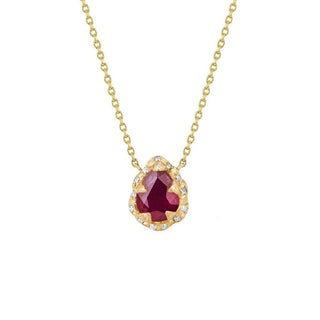 Micro Queen Water Drop Enhanced Ruby Necklace with Sprinkled Diamonds Yellow Gold 16"  by Logan Hollowell Jewelry