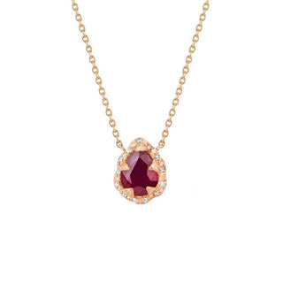 Micro Queen Water Drop Enhanced Ruby Necklace with Sprinkled Diamonds Rose Gold 16"  by Logan Hollowell Jewelry