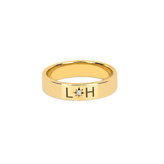 "You Are My Sunshine" Initial Band with Star Set Diamond Yellow Gold 2  by Logan Hollowell Jewelry