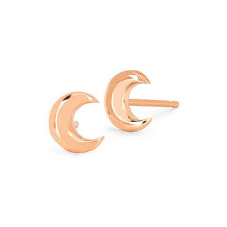 Crescent Gold Studs Pair Rose Gold  by Logan Hollowell Jewelry