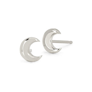 Crescent Gold Studs Pair White Gold  by Logan Hollowell Jewelry