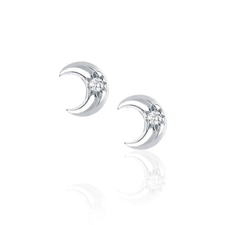 Crescent Stud with Star Set Diamond Single White Gold  by Logan Hollowell Jewelry