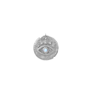Moonstone Baby Eye of Protection Coin Charm White Gold   by Logan Hollowell Jewelry