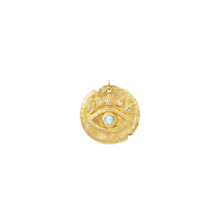 Moonstone Baby Eye of Protection Coin Charm Yellow Gold   by Logan Hollowell Jewelry