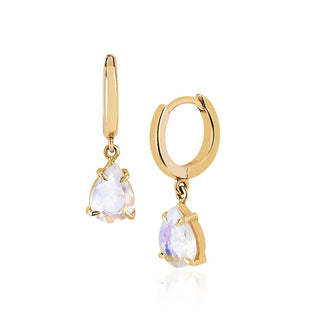 Queen Water Drop Moonstone Hoops Yellow Gold Pair  by Logan Hollowell Jewelry