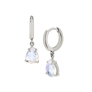 Queen Water Drop Moonstone Hoops White Gold Pair  by Logan Hollowell Jewelry