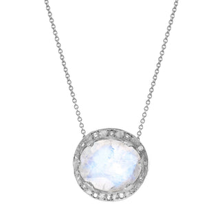Queen Oval Moonstone Necklace with Sprinkled Diamonds White Gold 20"  by Logan Hollowell Jewelry