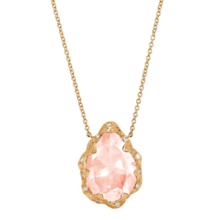 Queen Water Drop Morganite Necklace with Sprinkled Diamonds Rose Gold   by Logan Hollowell Jewelry