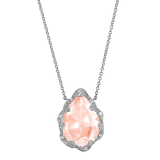 Queen Water Drop Morganite Necklace with Sprinkled Diamonds White Gold   by Logan Hollowell Jewelry