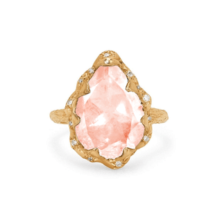 Queen Water Drop Morganite Ring with Sprinkled Diamonds Yellow Gold 4  by Logan Hollowell Jewelry