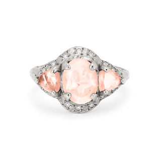 Triple Goddess Trillion Morganite Ring with Sprinkled Diamonds 4 White Gold  by Logan Hollowell Jewelry