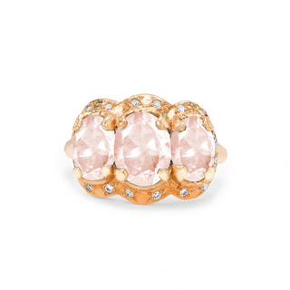 Queen Triple Goddess Morganite Ring with Sprinkled Diamonds 4.5 Rose Gold  by Logan Hollowell Jewelry