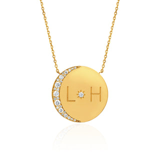 Custom Classic "Love You To The Moon and Back" Necklace with Diamonds Yellow Gold 16" With Star Set Diamond Center by Logan Hollowell Jewelry