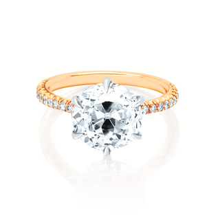 Old Mine Cut Diamond Setting with Pavé Diamond Band Rose Gold   by Logan Hollowell Jewelry