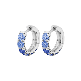 Baby Ombré Blue Sapphire French Pavé Hoops Single White Gold  by Logan Hollowell Jewelry
