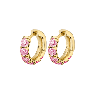 Baby Ombré Pink Sapphire French Pavé Hoops Single Yellow Gold  by Logan Hollowell Jewelry