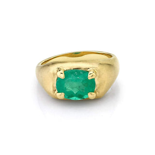 Oracle Ring with Oval Emerald Center 3 Yellow Gold  by Logan Hollowell Jewelry