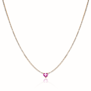 Diamond Luxe Choker with Pink Sapphire Heart Center 15" Rose Gold  by Logan Hollowell Jewelry